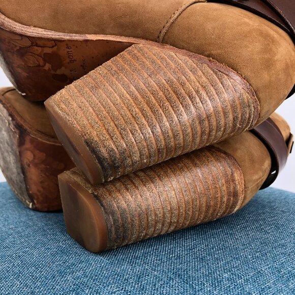 Rag and Bone Harrow Warm Brown Leather  Ankle Strap Block Heel Ankle Boots - Picture 5 of 15